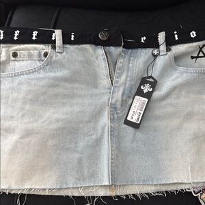 Affliction Black and Light Blue Mini Skirt